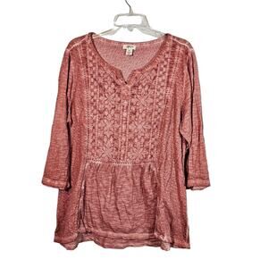 Style Co XL pink long sleeve knit top boho chic weathered vintage vibe